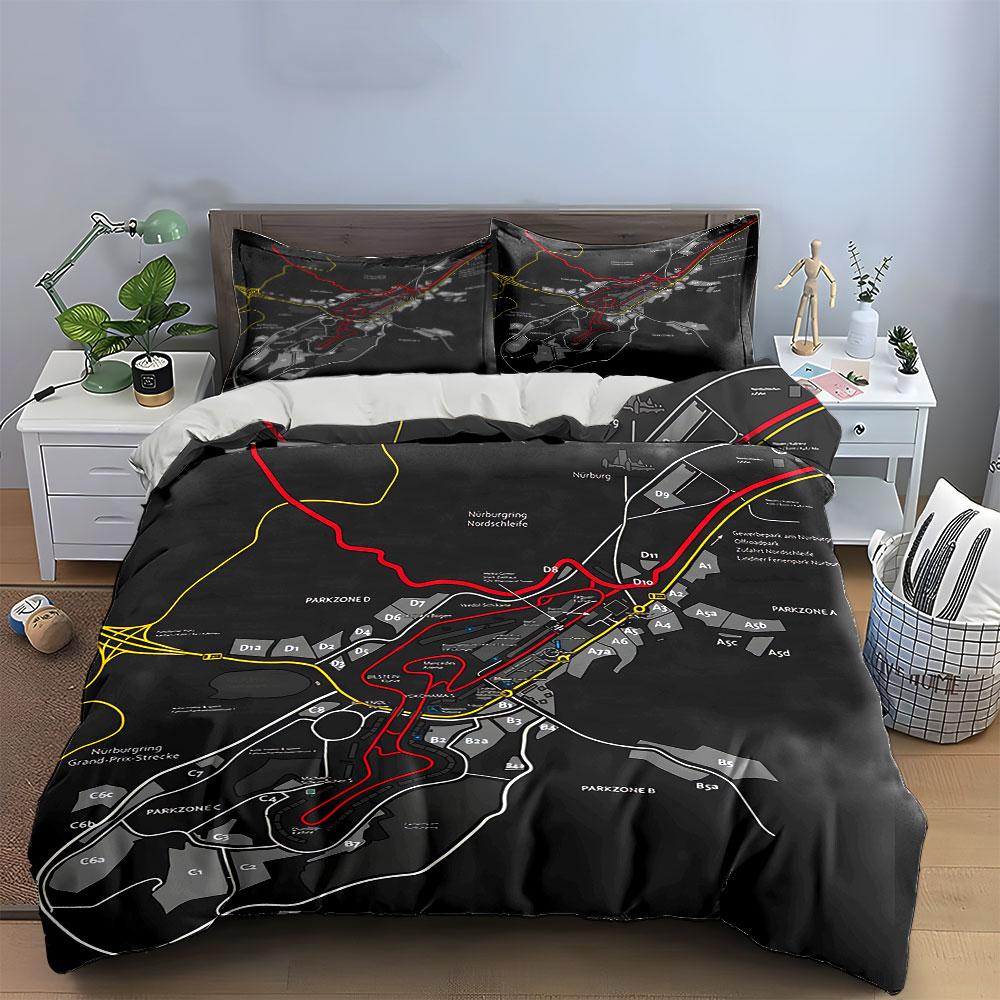 Nürburgring Track Map Design Bedding Duvet Cover Set Duvet Cover Pillowcases (1*Duvet Cover 2*Pillowcases, without duvet insert)