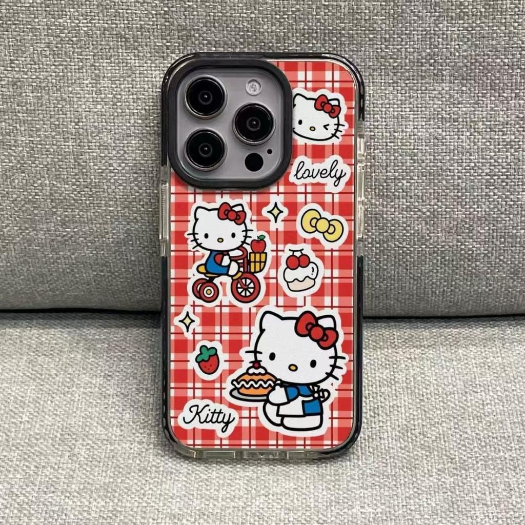 Красный клетчатый чехол-круг для кота, черный край подходит для Apple 16plus/15, чехол для мобильного телефона 14/13/12/11promax, мягкий чехол