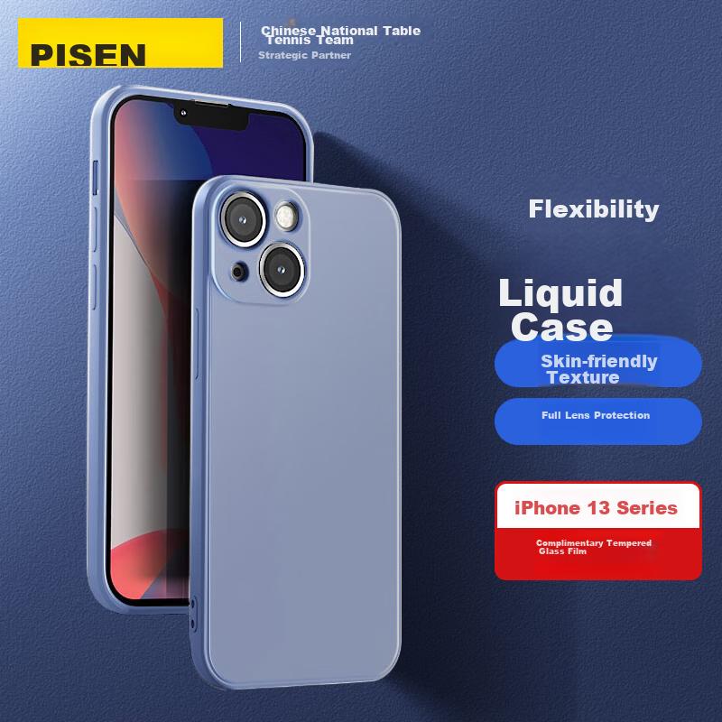 Pisen IPhone 13 Mini Case, Flexible Liquid Silicone Protective Cover, Full Protection Shockproof, Ultra-Thin Soft with Straight Edges, Lavender Gray