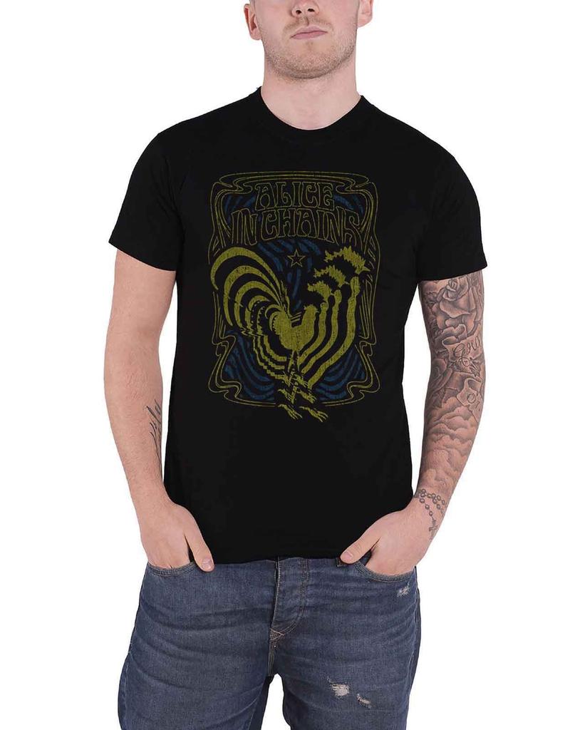 Alice in Chains T Shirt Psychedelic Rooster Band Logo new Official Mens Black Unisex T-Shirt