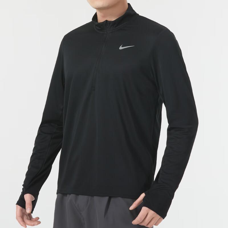 Nike Solid Color Logo Half-Zip Stand Collar Long Sleeve Fitness T-Shirt Men Tops Black FQ2495-010