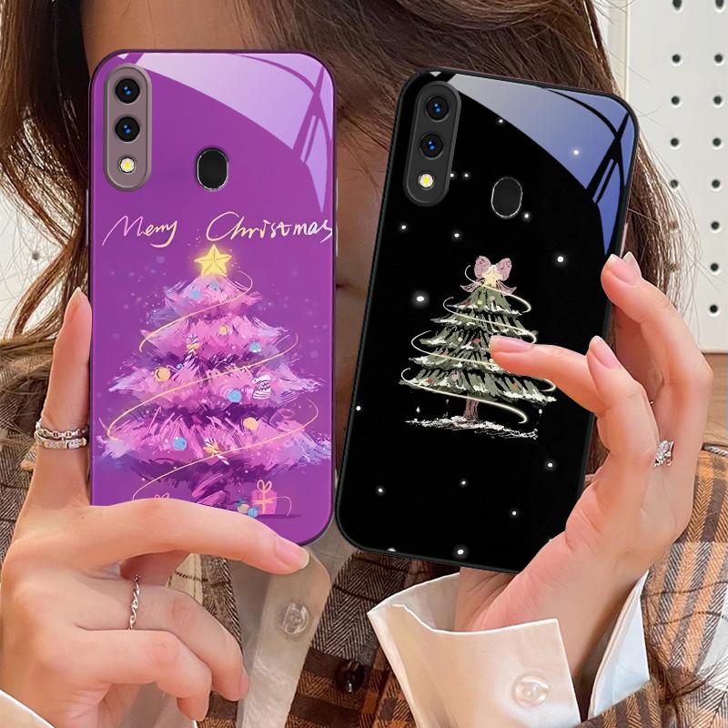 Украшенная новогодняя елка для Samsung A73 72 71 A70 56 55 54 A53 52 51 50 42 A35 A34 33 32 31 26 25 24 23 22 30 стеклянный чехол для телефона