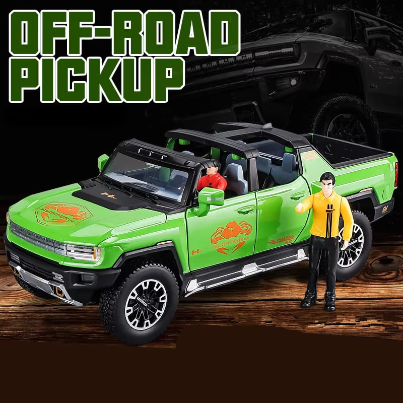 1:24 Hummer EV Pickup Alloy New Energy Car Model Cast Metal Off-road Vehicle Car Model Simulation Sound and Light Children's Gift Convertible Pickup