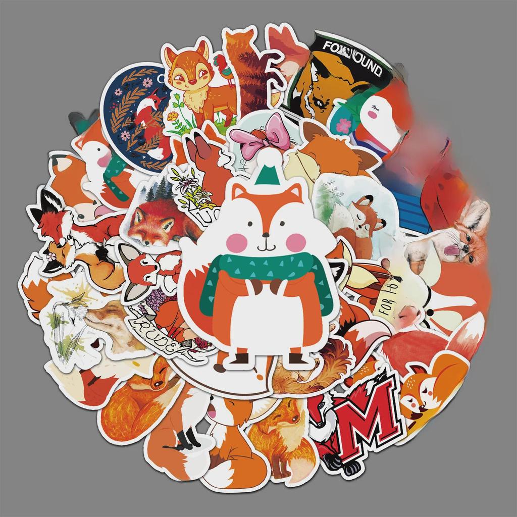 50 шт. милых наклеек с изображением лисы - самодельные декоративные наклейки для багажа, холодильника и автомобиля