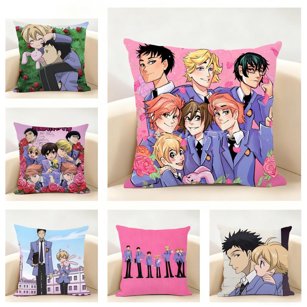 Funny Romance Anime OOuran High School Cushion Cover Linen Pillowcase Soft for Sofa Bed Home Room Decor