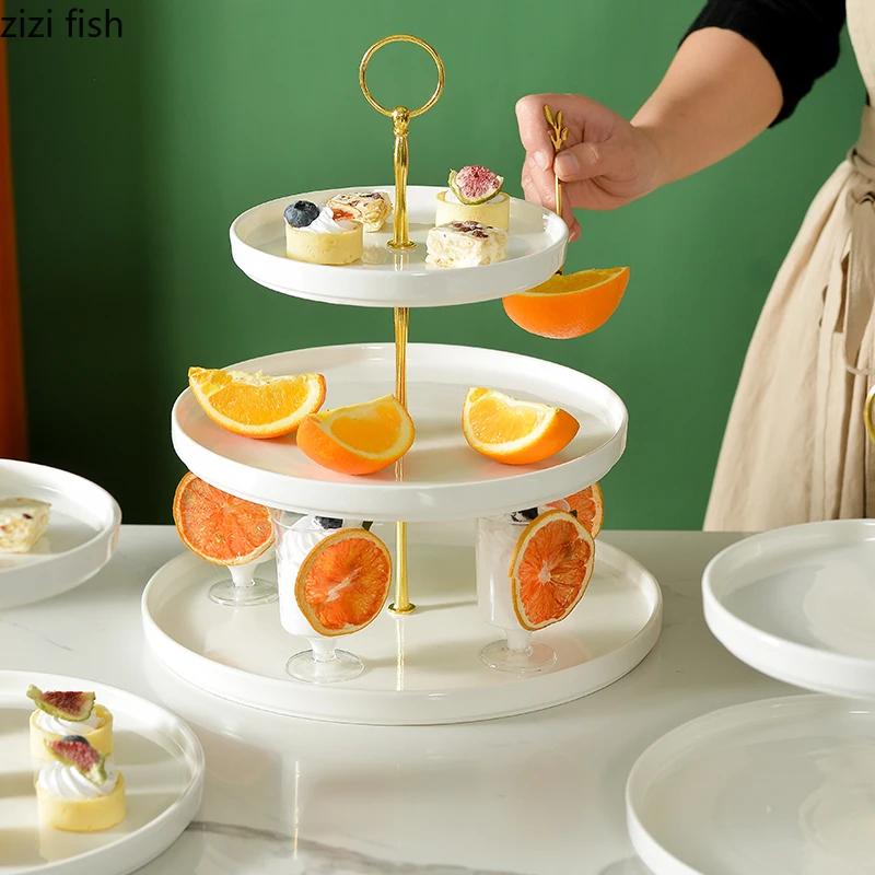 Multilayer Ceramic Fruit Plate Cake Pastry Bread Tray Snack Candy Plate Display Stand Home Kitchen Tableware Snacks Dessert Tray