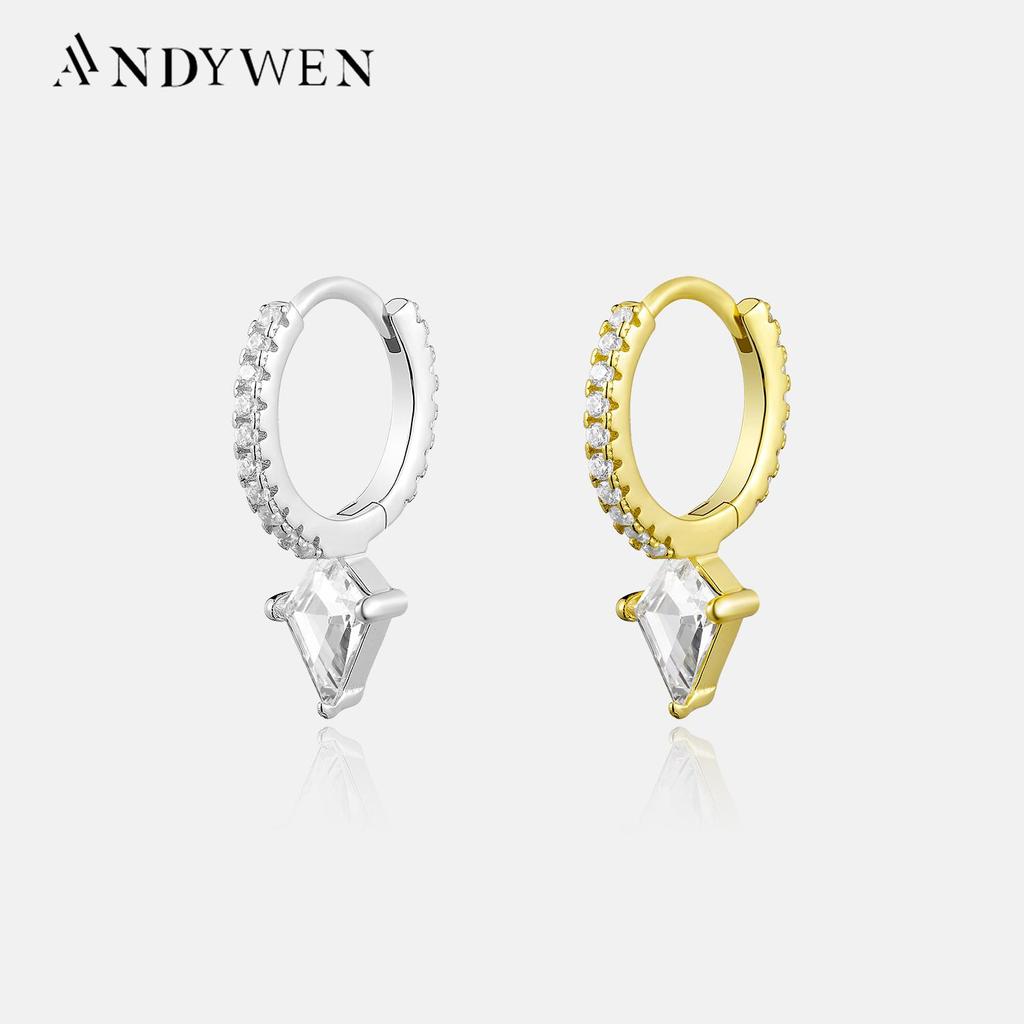 ANDYWEN 925 Sterling Silver Gold Clear Zircon CZ Short Spike Eternity Hoop Earring Loop Earring Pendant Jewelry Wedding Gift
