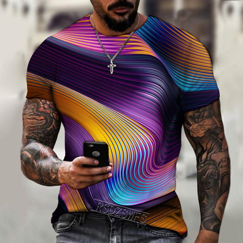 Men's Summer Short-sleeved Technology Whirlpool Digital Information 3d Printed T-shirt