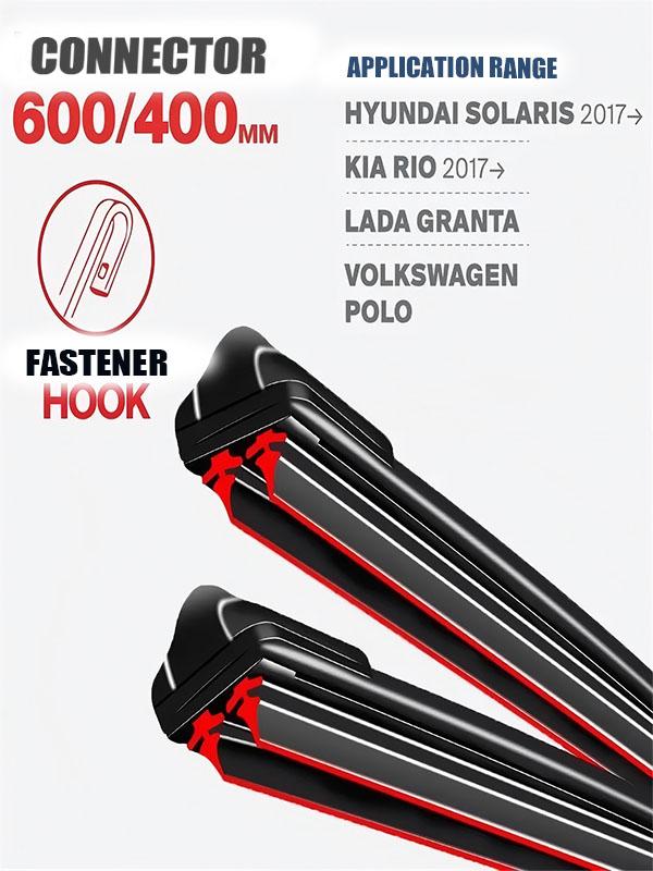 Hook Wiper Blades 600/400mm (24"+16") for Hyundai Solaris, Kia Rio, Lada Granta & Volkswagen Polo