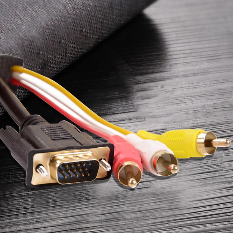 1.5M VGA to 3RCA Cable Gold Plated AV Converter Cord with Magnetic Circle for TV Computer PC Tablet Extend Video Audio Adapter
