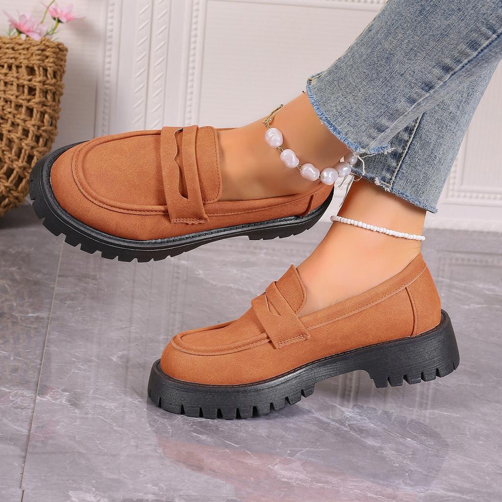 Fashion Spring Shoes Female British Style Thick-soled College Style Casual Loafers PU Leather Fashion Large Size Ladies SLIP-ON Shoes