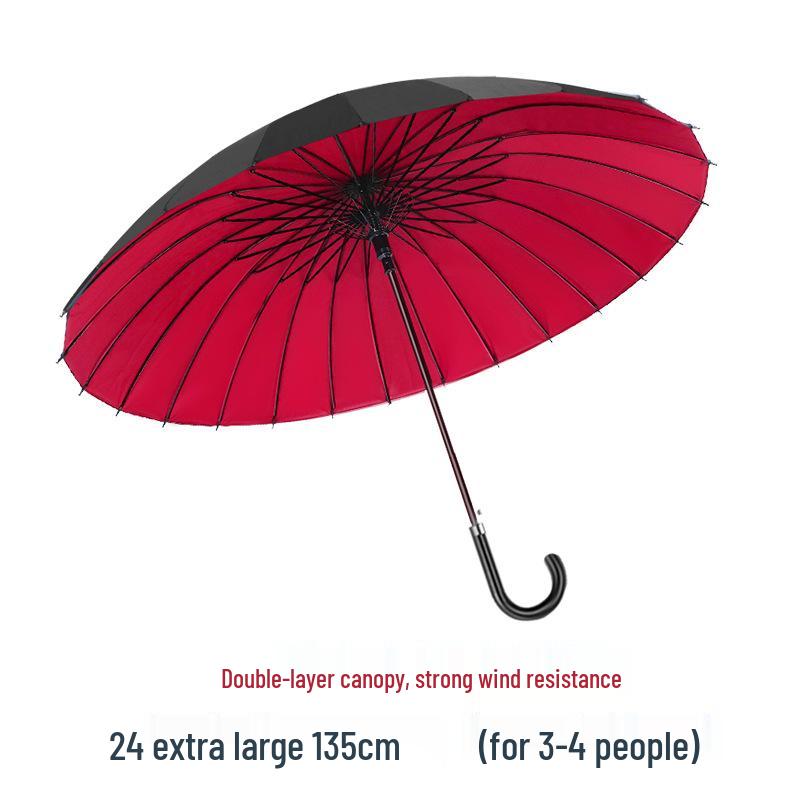 Extra Large Double Layer Men's Umbrella - 24 Bone, Long Handle, Reinforced, Thickened, Wind & Rain Resistant.