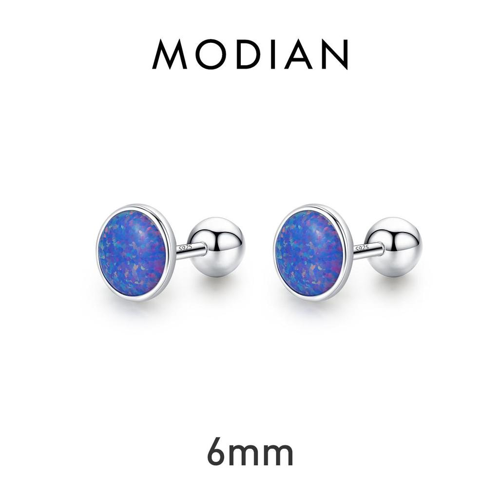 MODIAN Изысканные серьги-гвоздики из стерлингового серебра 925 пробы с круглым опалом, модные бусины, винтовые серьги-гвоздики для женщин, юбилейные ювелирные украшения