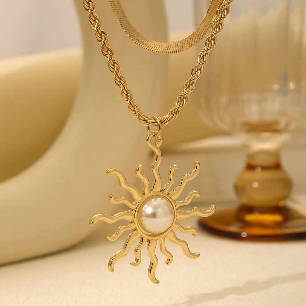 Женское двухслойное ожерелье с подвеской в виде жемчужного подсолнуха