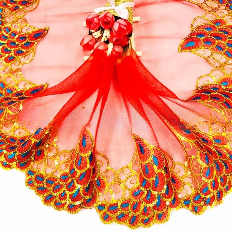 Flower Lace Trim 19cm Sequin Embroidered Lace  Ribbon For Dress /Wedding/ Garment DIY Sewing Decor Accessories 10 Yards