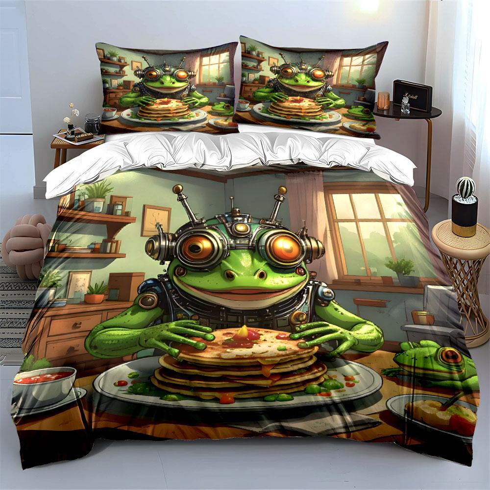 Frog wearing futuristic goggles. Bedding sets Duvet cover sets Duvet covers Pillowcases(1* Duvet Cover 2* Pillowcases without duvet insert)