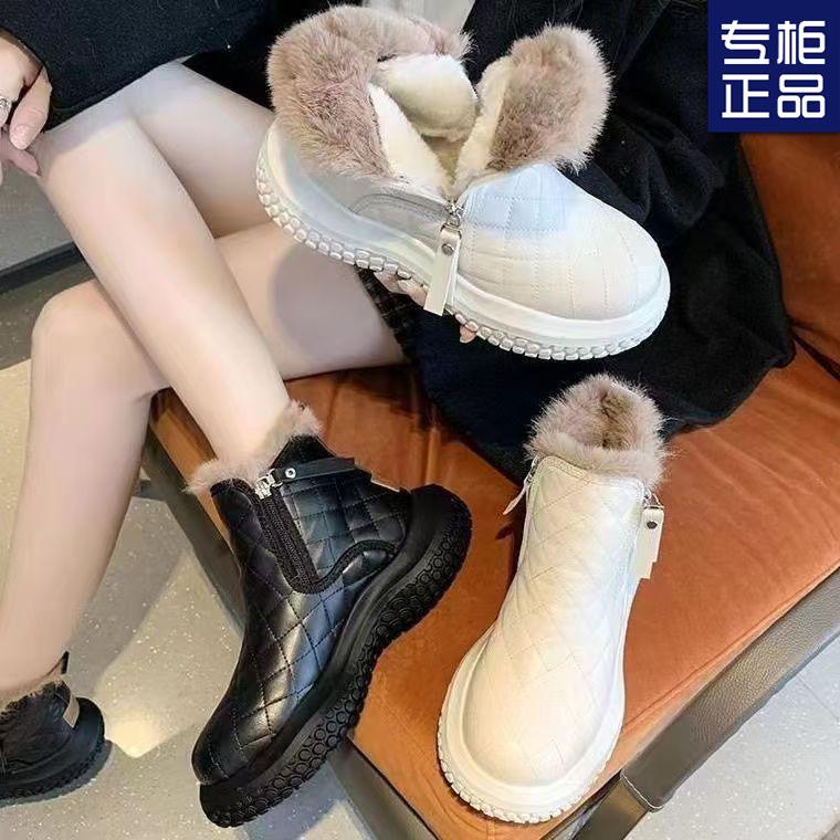 Зима 2024 года, новые женские туфли на толстой подошве из бархата с утолщенным мехом, зимние ботинки, женские короткие термоботинки из хлопка