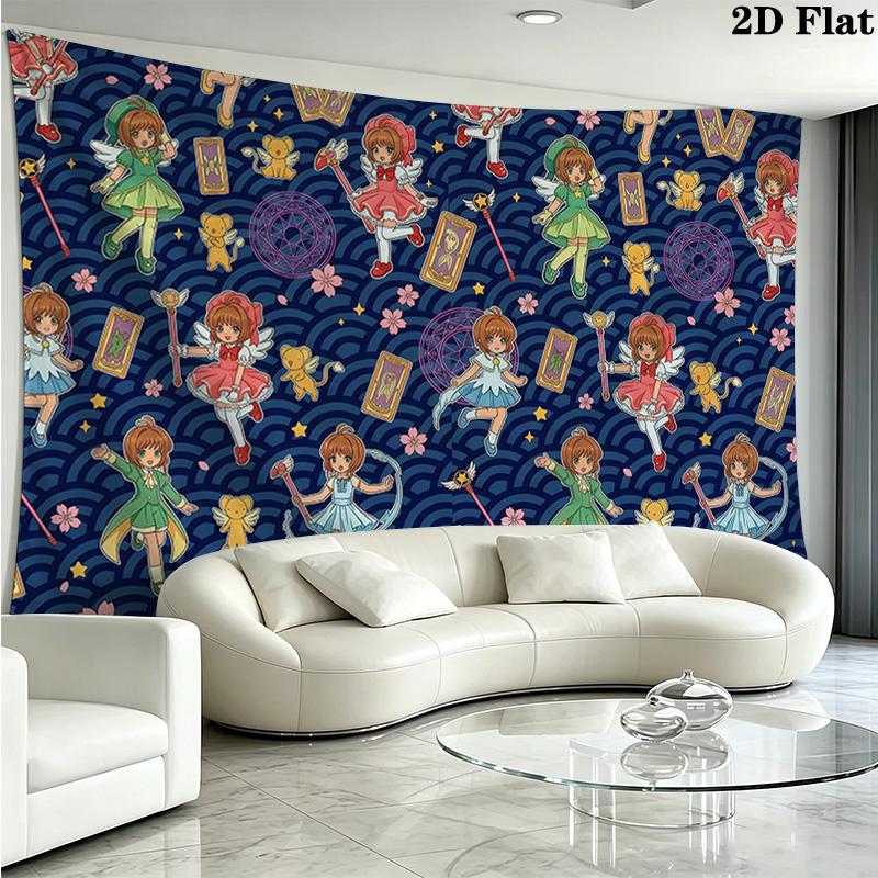 Sakura Kinomoto Wall Tapestry Aesthetic Wall Hanging Printed Fabric Blanket Decorative Tapestries for Bedroom Living Room Home Decor