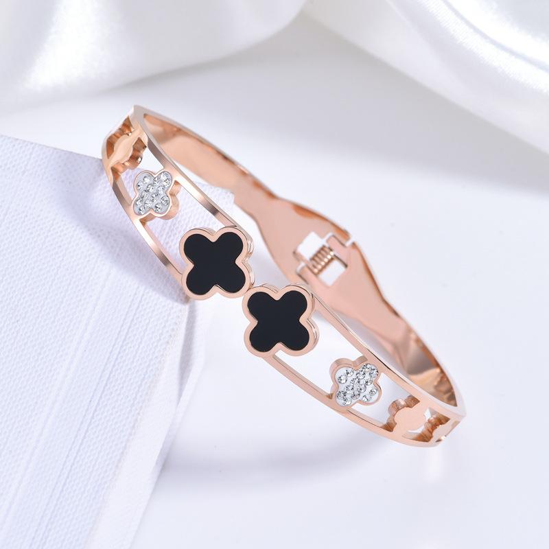 Модный браслет из розового золота с клевером из нержавеющей стали с золотым покрытием и бриллиантовой инкрустацией, не выцветающий женский браслет