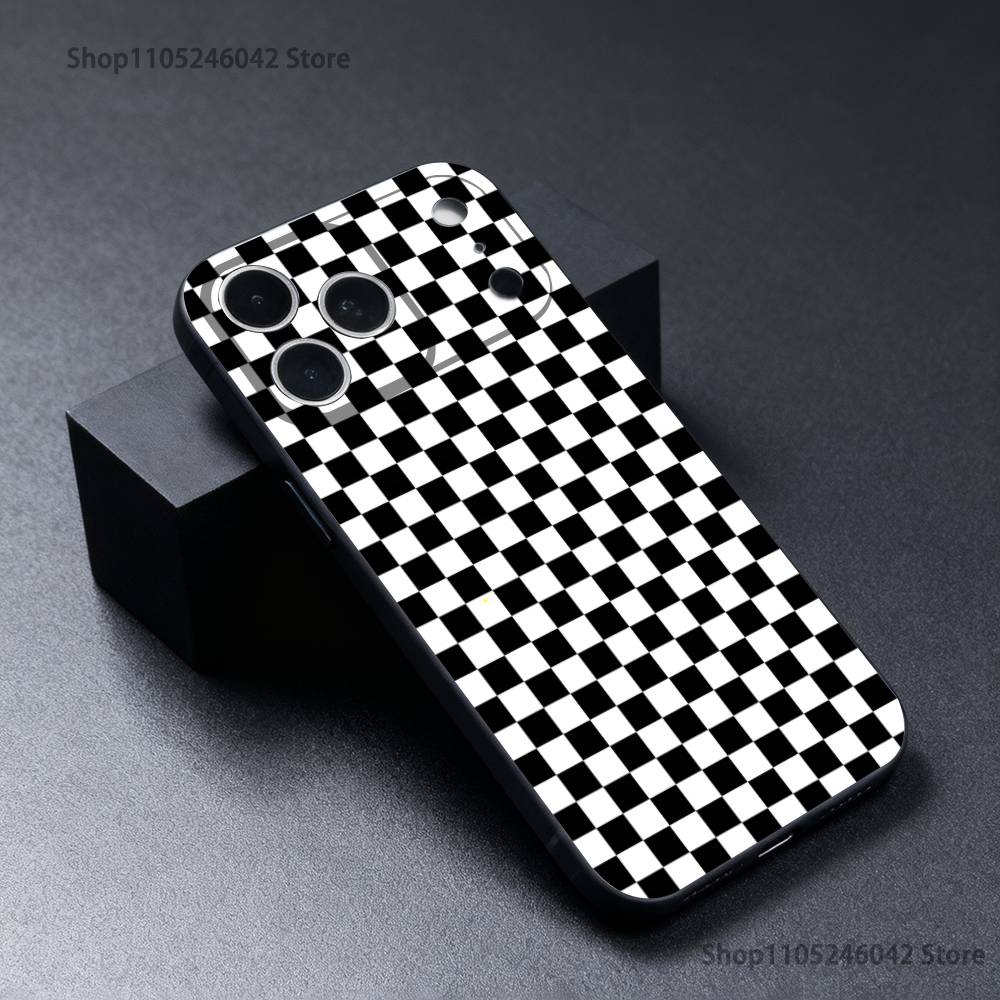 Черный мягкий чехол для телефона с клетчатым рисунком для iPhone 17,16,15,14,13,12,11,Pro,Max,Plus
