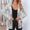 Women Suit Coat Shiny Sequins Open Front Suit Jacket Solid Color Open Front Casual Street Parties Outerwear