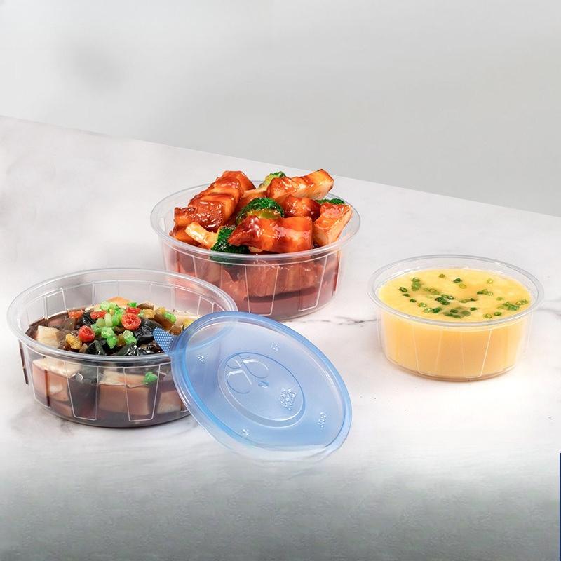 Disposable PP Plastic Round Food Container with Lid Transparent Takeout Bowl