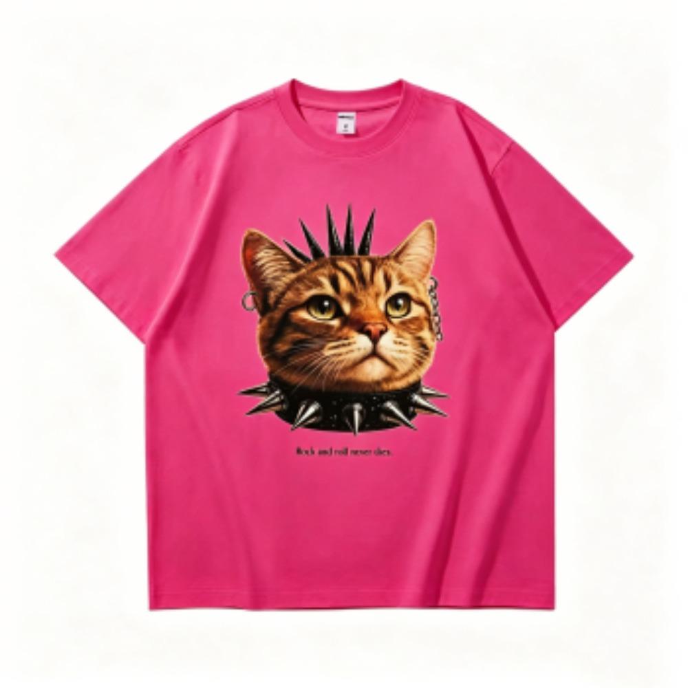 Summer 15 Colors Funny Punk Cat Print Women's T-Shirts Fashion Street Short-Sleeve Outdoor Casual Tops for Men's and Women's Tees Top