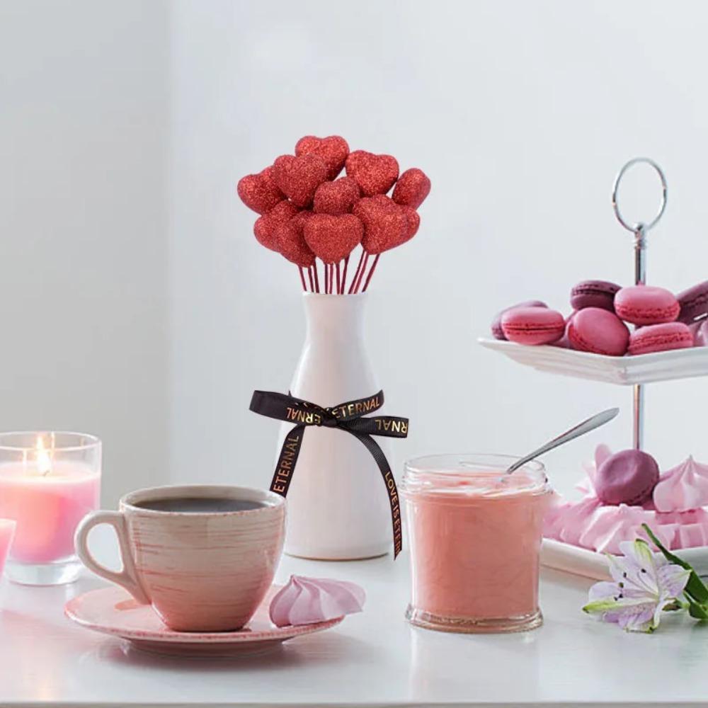 10pcs Red Pink Heart Cake Toppers Love Vase Picks Decor  Wedding Flower Bouquet