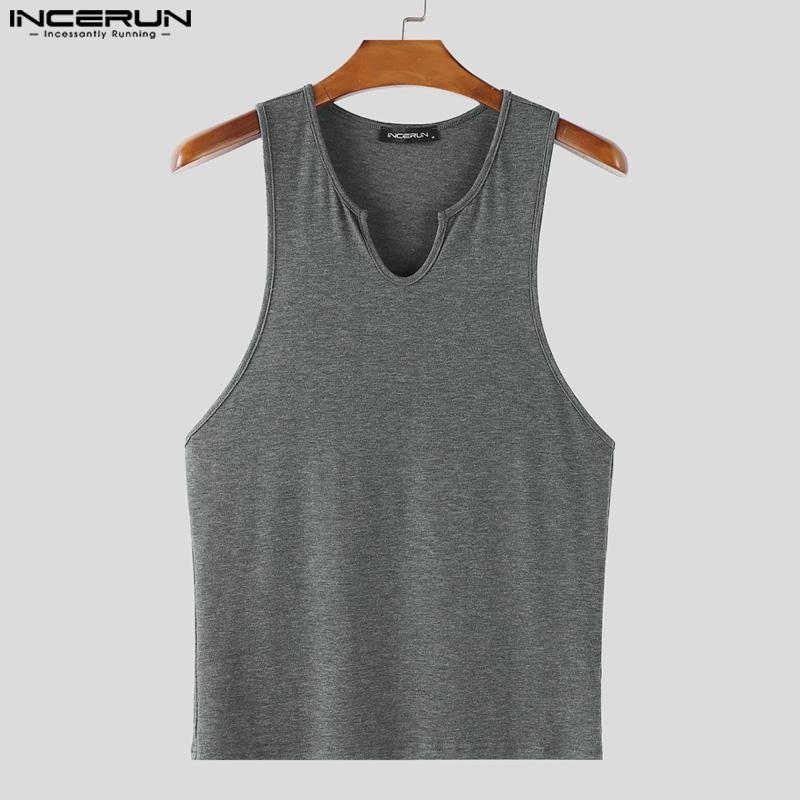 INCERUN Men Summer V Neck Sleeveless CasualThin Gym Sport Tank Tops
