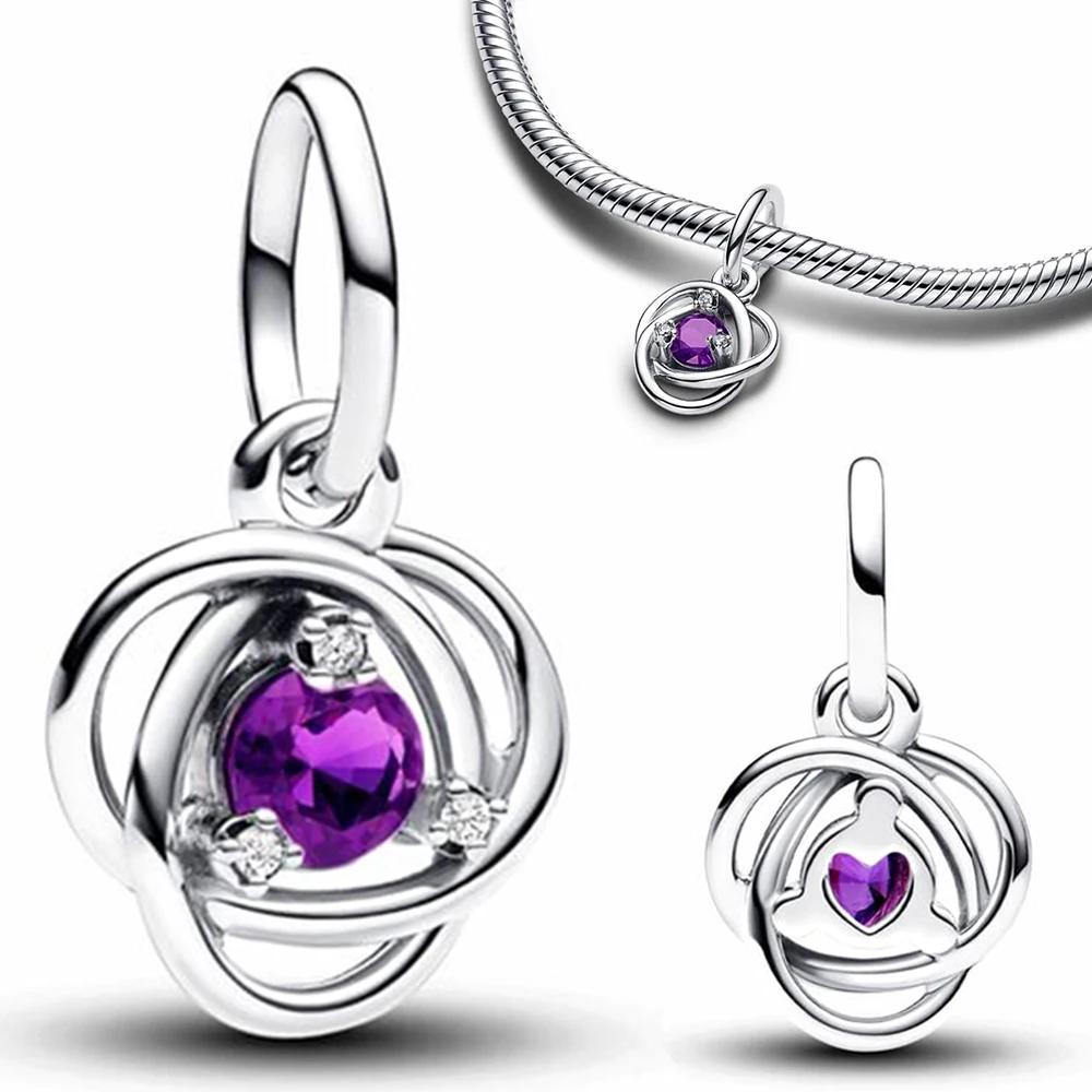 Медные twelve month birthstone сердце вечность шармы бусины кулон подходят к оригинальному браслету для женщин тонкие ювелирные изделия