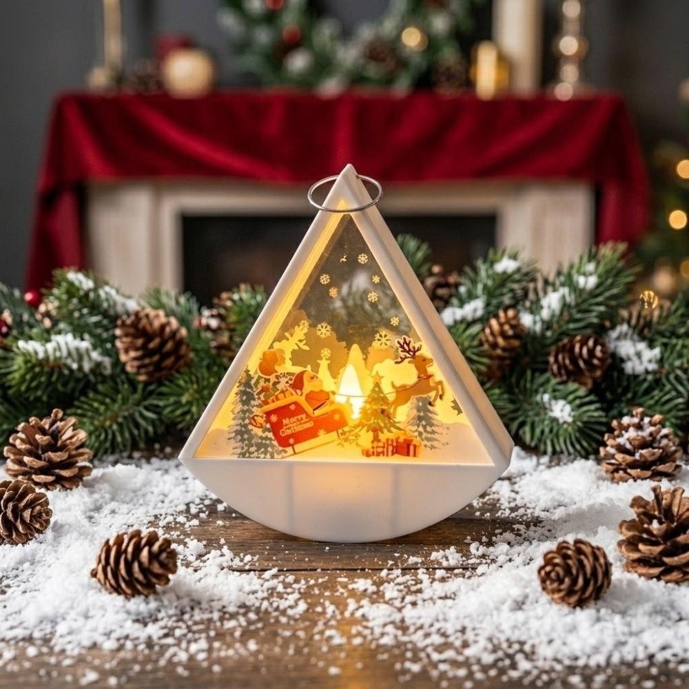 Electronic Christmas Lamp Plastic Triangular Lantern Cute Night Light Kid Gift