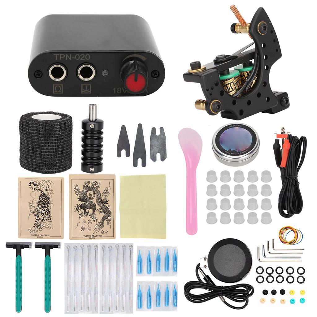 Coil Tattoo Machine Set Clip Cord Power Supply Repair Cream Tattoo Practice Tool Kit for Beginner