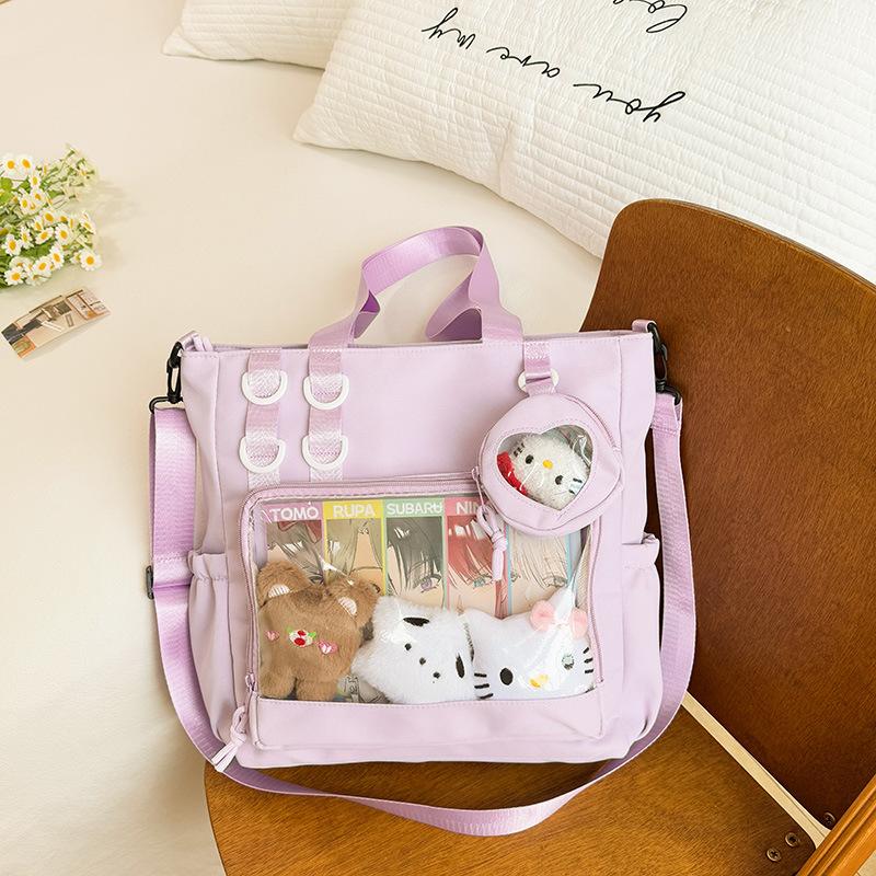 Cute College Student Messenger Bag Female College Style Transparent Solid Color Bar Pain Bag Large Capacity Junior High School Shoulder Bag Tide