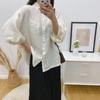 Vintage Linen Shirt For Women Spring Summer Mori Ruffles Lantern Sleeve Three Quarter Sleeve Female Blouses