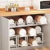 1/2 Tier Pull-out Bowl Dish Drying Rack Drainer with Drainboard Kitchen Sink Cabinet Cupboard Organizer Plate Tableware Storage