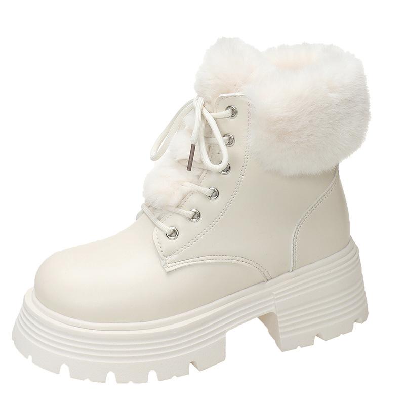 Женские короткие ботинки на платформе, новые зимние бархатные теплые снежные ботинки, ботинки Мартин в британском стиле, женские хлопковые ботинки на шнуровке