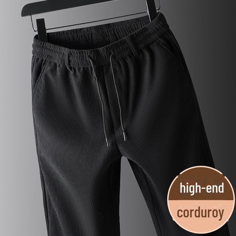 Вельветовые мужские брюки-стрейч с высокой талией: Плотные, свободные, прямые брюки на осень/зиму