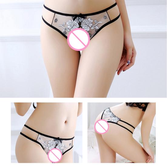 Эротические женские прозрачные бретели с открытой промежностью, кружевные трусы, стринги с цветочным принтом