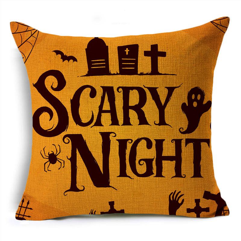 Orange Scary Halloween Night Witch Haunted House Linen Throw Pillowcase Decorative Cushion Cover For Sofa Livingroom Party