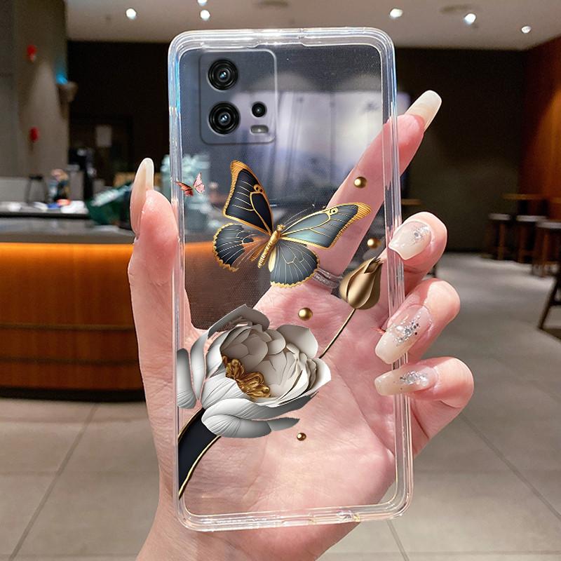 For Cover Motorola Moto G72 Case G 72 Flower design Clear Soft Silicone Back Funda Bumper For Moto G72 MotoG72 Phone Cases Coque