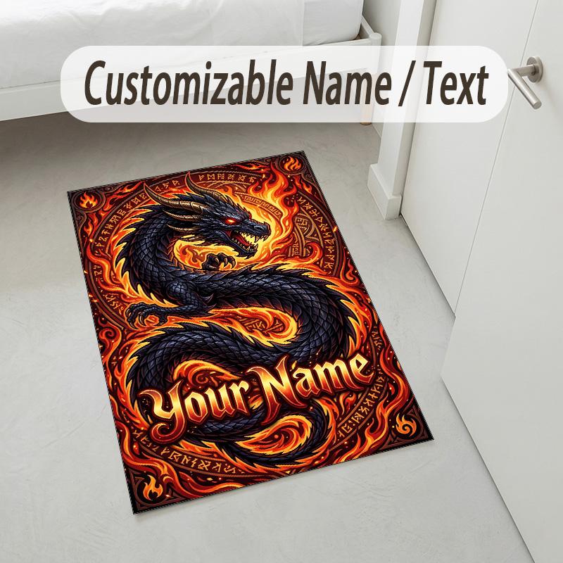 Dragon Phoenix Theme Crystal Velvet Rug Personalized Custom Name Text Soft Floor Mat Home Decor