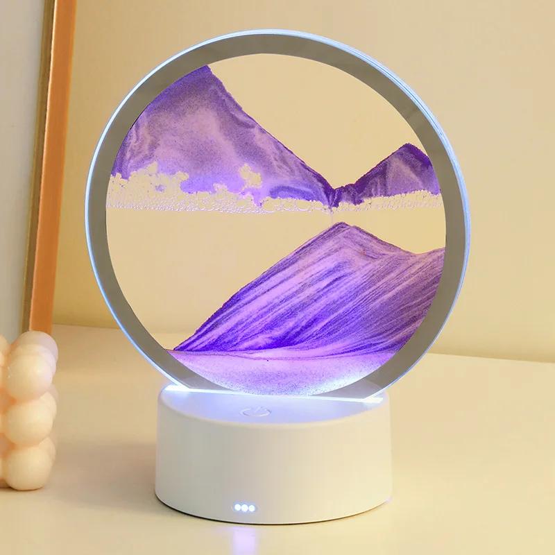 Светодиодная лампа 16 цветов 3D Sandscape RGB с подсветкой в виде песочных часов, движущаяся рамка для песочного искусства, ночник с дисплеем Deep Sea, новогодний подарок