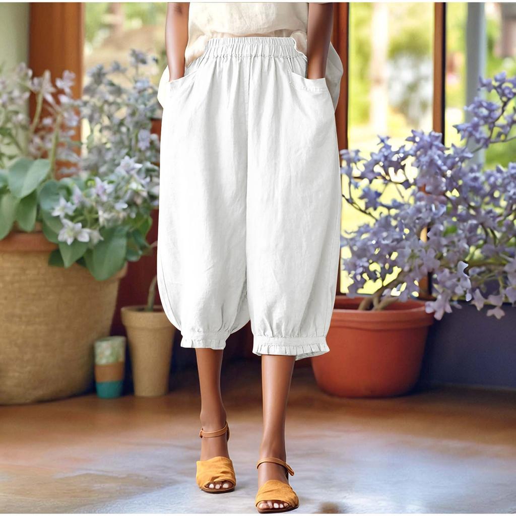 Женские модные однотонные свободные брюки большого размера с эластичной талией и маленькими штанинами, универсальные повседневные брюки-квотербеки