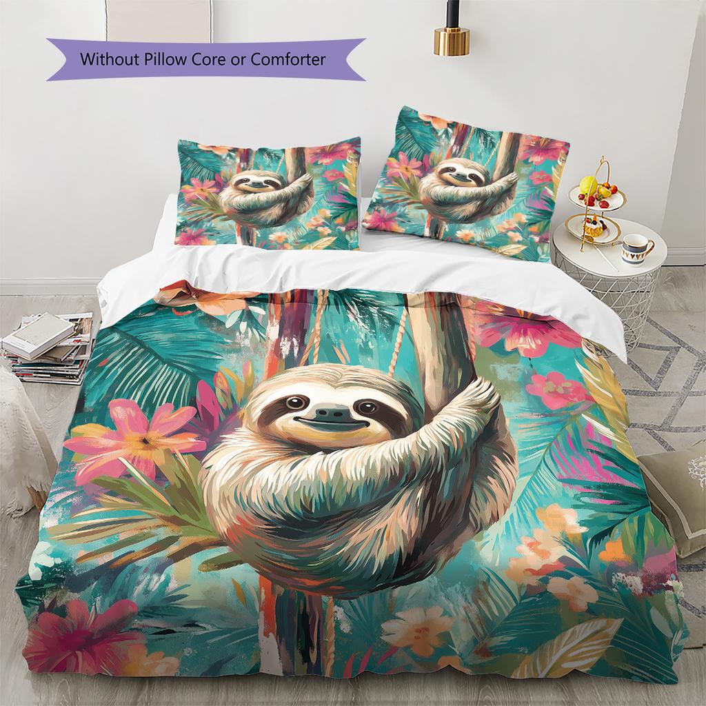 Jungle Sloth Pattern Bedding Quilt Set Home Decoration Gift (1 * duvet cover + 2 * pillowcase without core)