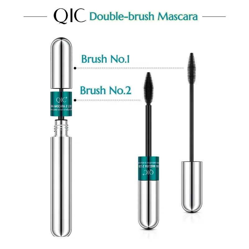 Водостойкая тушь для ресниц QIC Double Effect 4D, удлиняющая, подкручивающая, натурально густые ресницы, 2-в-1, черная тушь с 2 щеточками