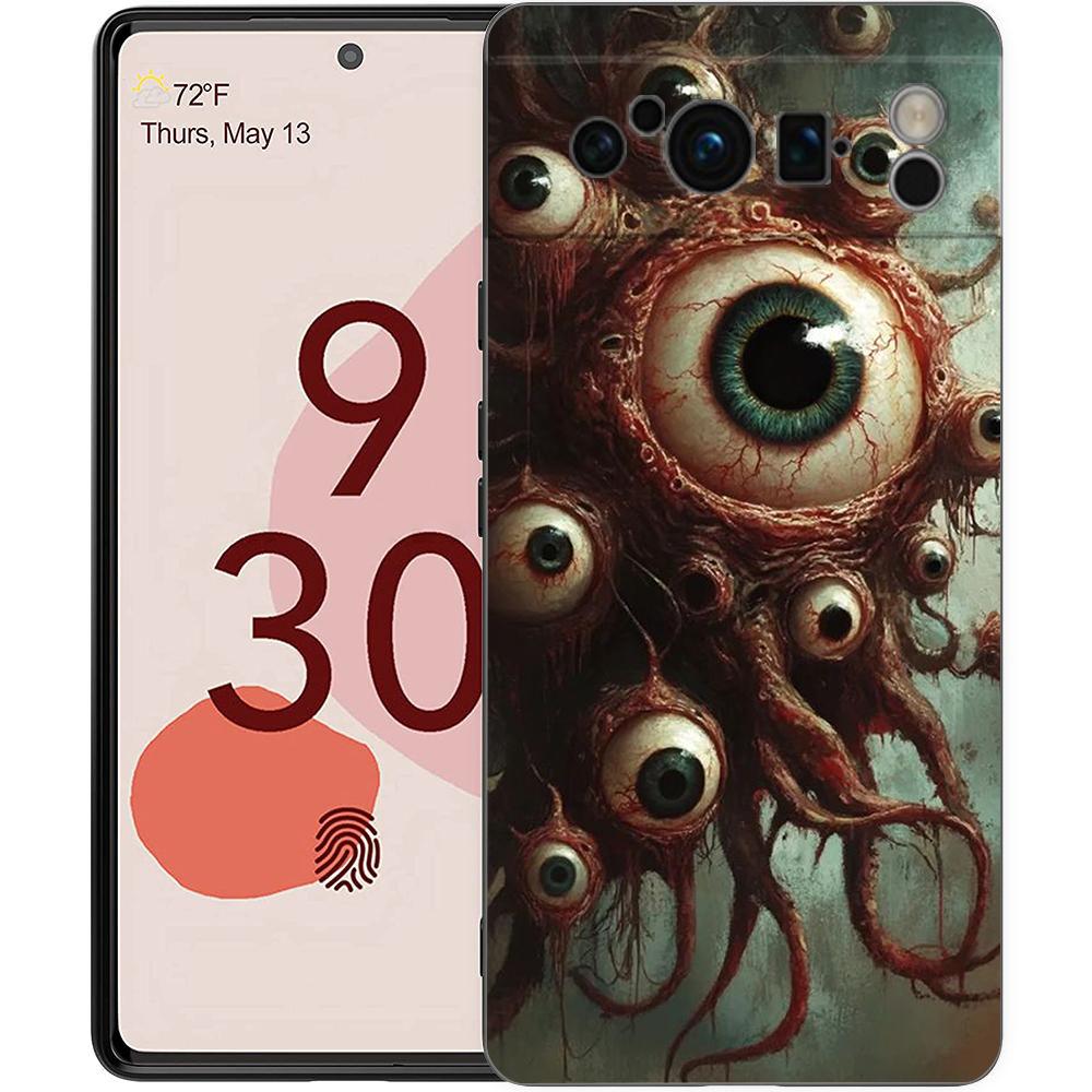 Scary Devil Eye Pattern Phone Case For Google Pixel 10 9 8 7 Pro 9A 8A 7A 6A 6 Pro XL Soft TPU Bumper Black Cover