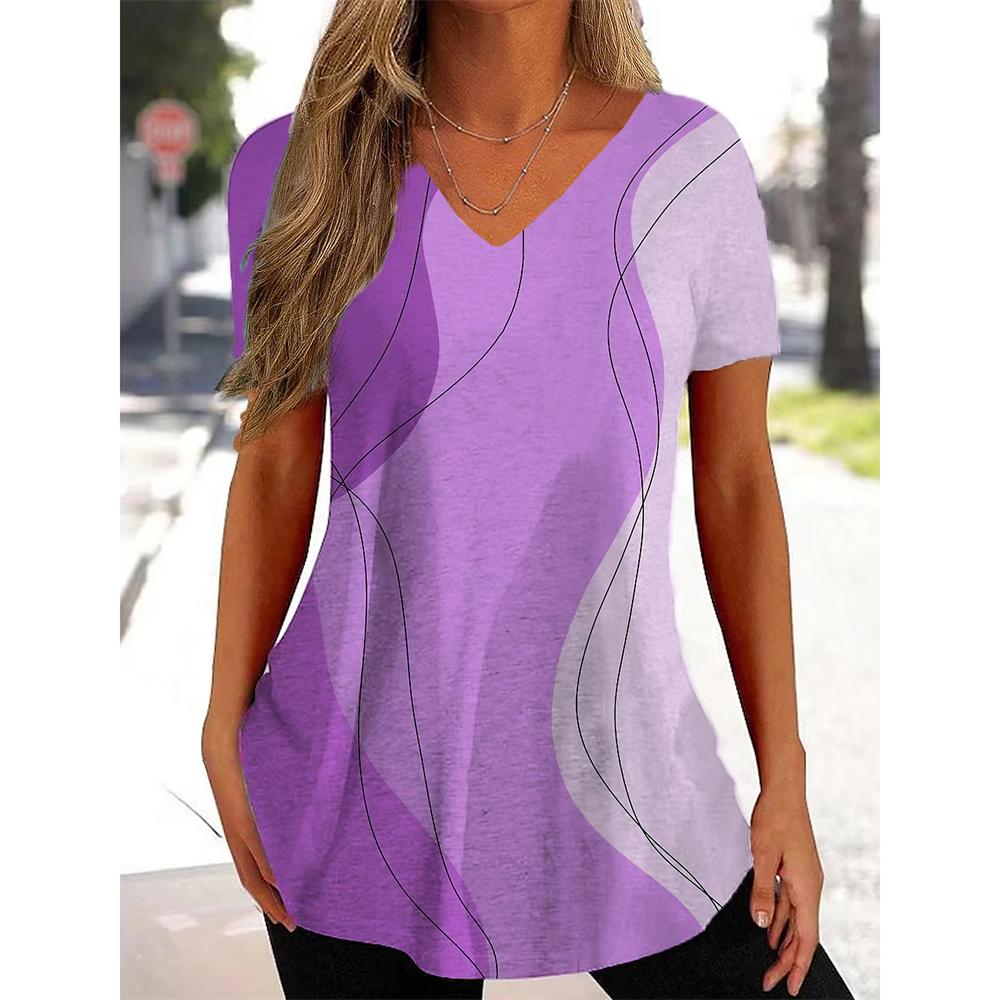 Новая женская футболка с кривым принтом и v-образным вырезом, модная уличная одежда, женская одежда, повседневный летний пуловер с короткими рукавами, футболка для женщин