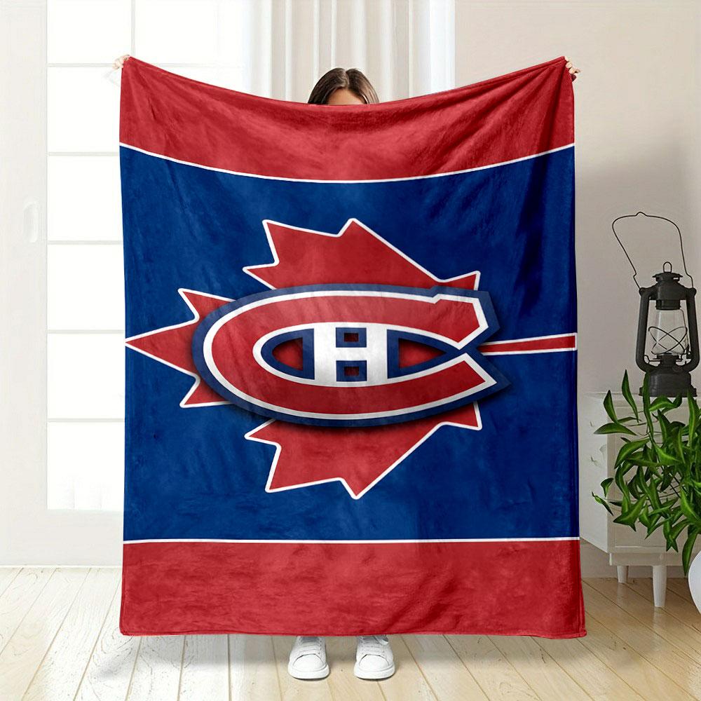 Montreal Canadiens Logo with Maple Leaf Patterned blanket, flannel, suitable for all seasons, home decor, warm and cozy