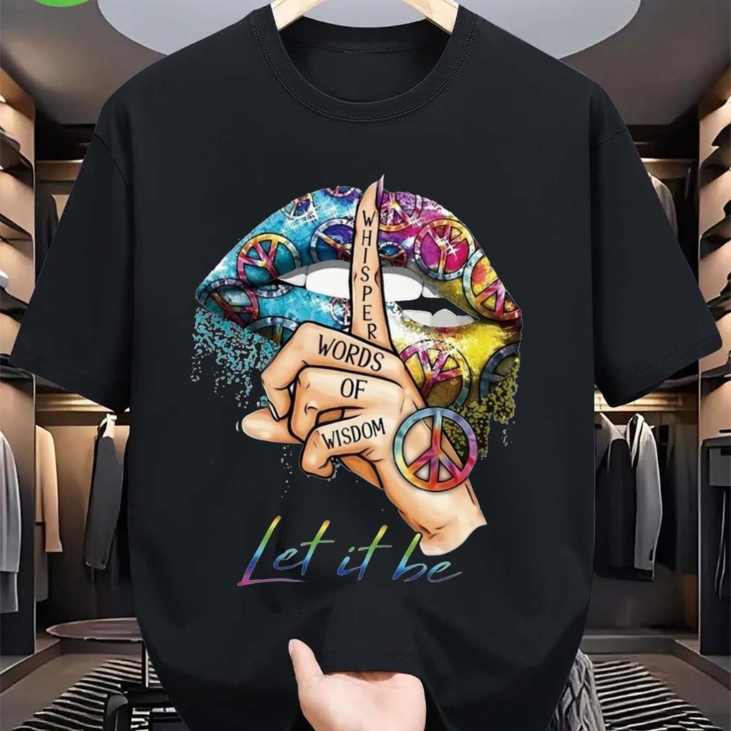 Peaceful Wisdom Whisper Lips Let It Be Graphic TShirt Soft Cotton Short Sleeve Casual Tee for Men