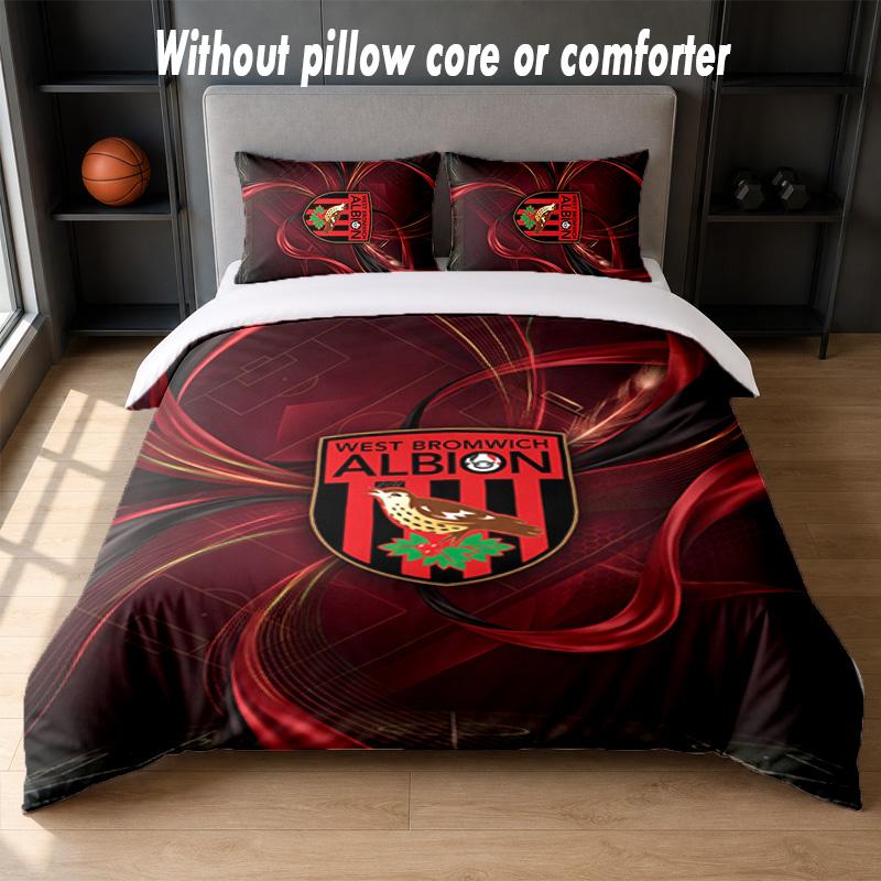 West Bromwich Albion Football Design Bed Bedding Set 1 Duvet Cover + 2 Pillowcases Soft Breathable Household Bed Linens